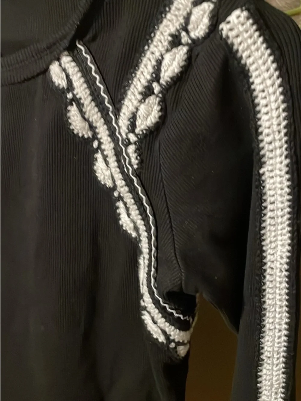 NWT Free People Lost Love Black Long-Sleeve Crewneck Top with White Trim